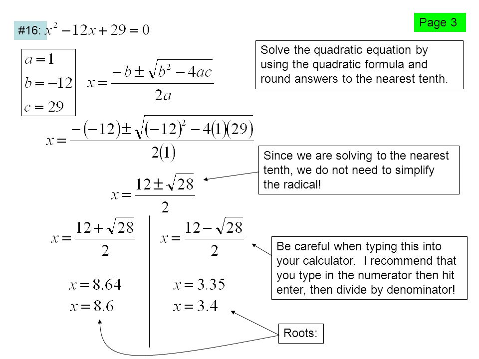 Solving With Quadratic Formula 9 4 Equations Solving Quadratic Equations Using The Formula Page 3 With
