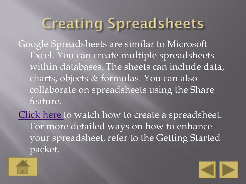 Google Spreadsheets are similar to Microsoft Excel.