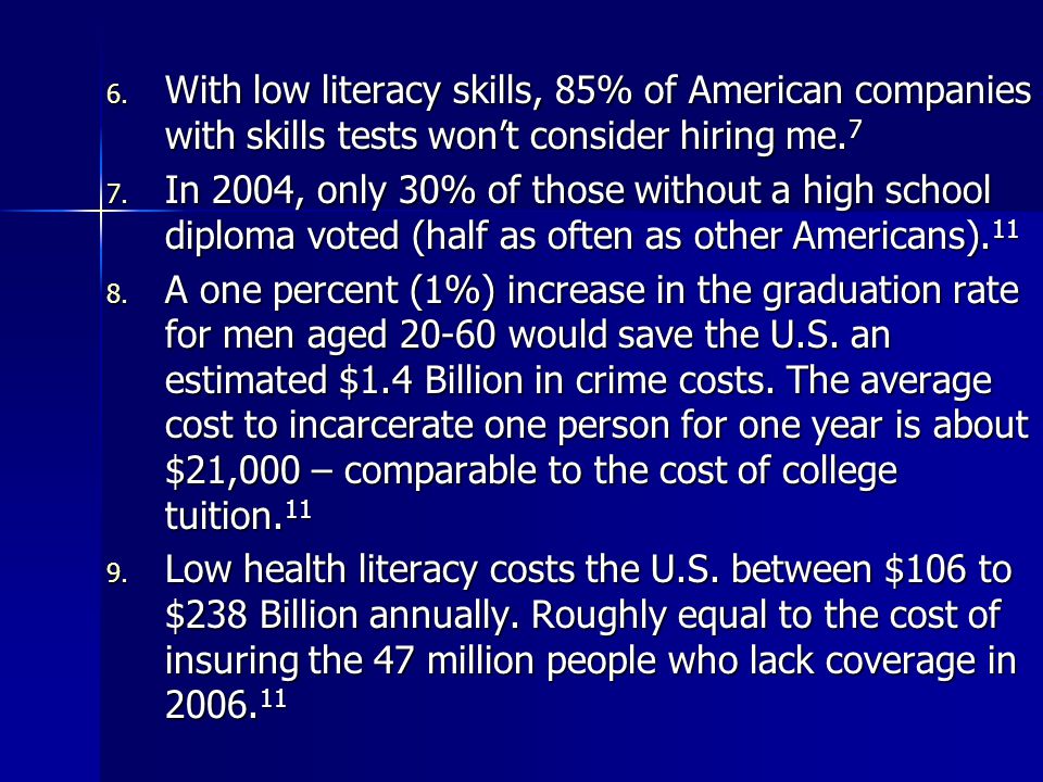 6. With low literacy skills, 85% of American companies with skills tests won’t consider hiring me.