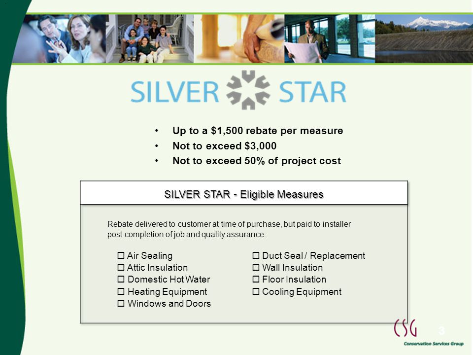 . 3 Up to a $1,500 rebate per measure Not to exceed $3,000 Not to exceed 50% of project cost