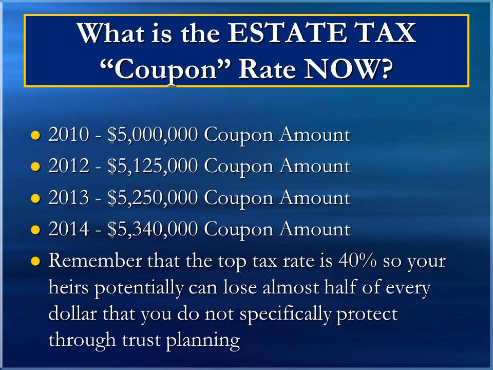 What is the ESTATE TAX Coupon Rate NOW.