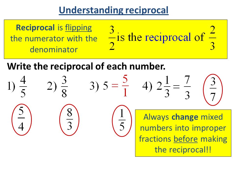 Write the reciprocal of each number.