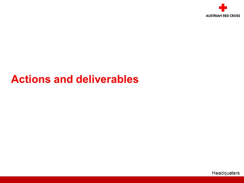 Actions and deliverables Headquaters