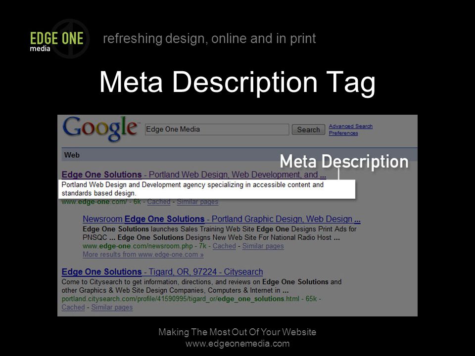 refreshing design, online and in print Making The Most Out Of Your Website   Meta Description Tag