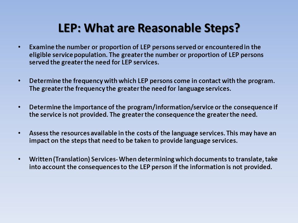 LEP: What are Reasonable Steps.