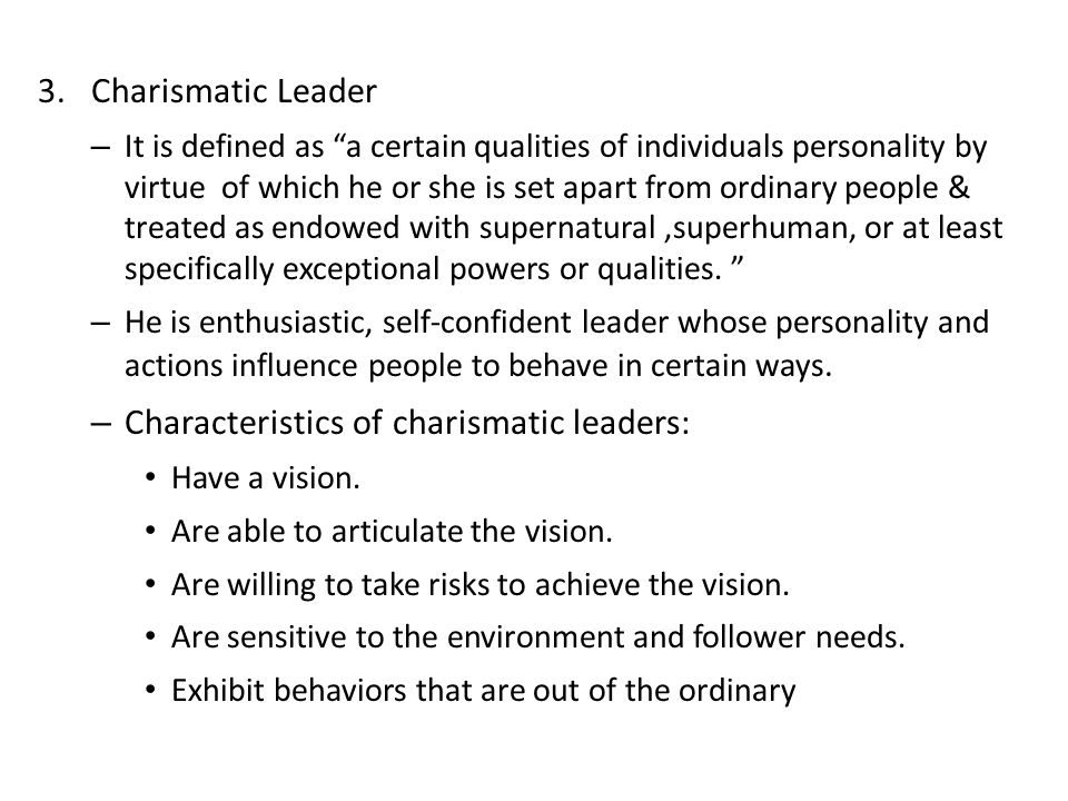 Which of the following is not a personality characteristic of charismatic leadership