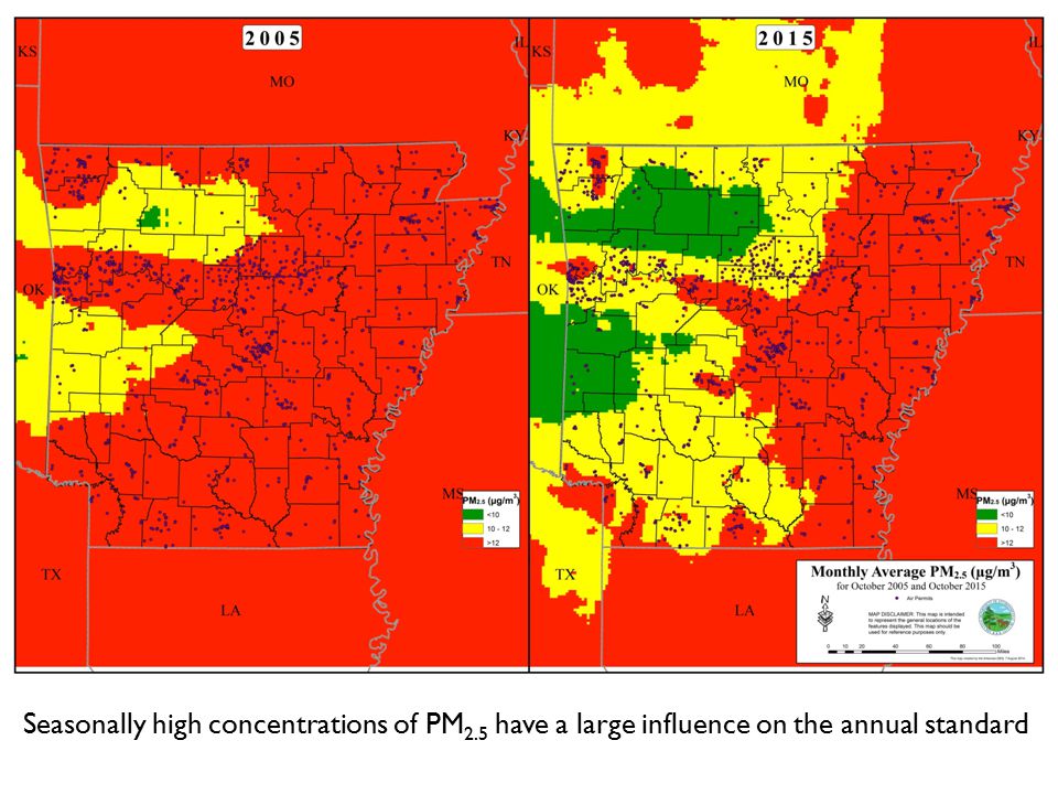 Seasonally high concentrations of PM 2.5 have a large influence on the annual standard