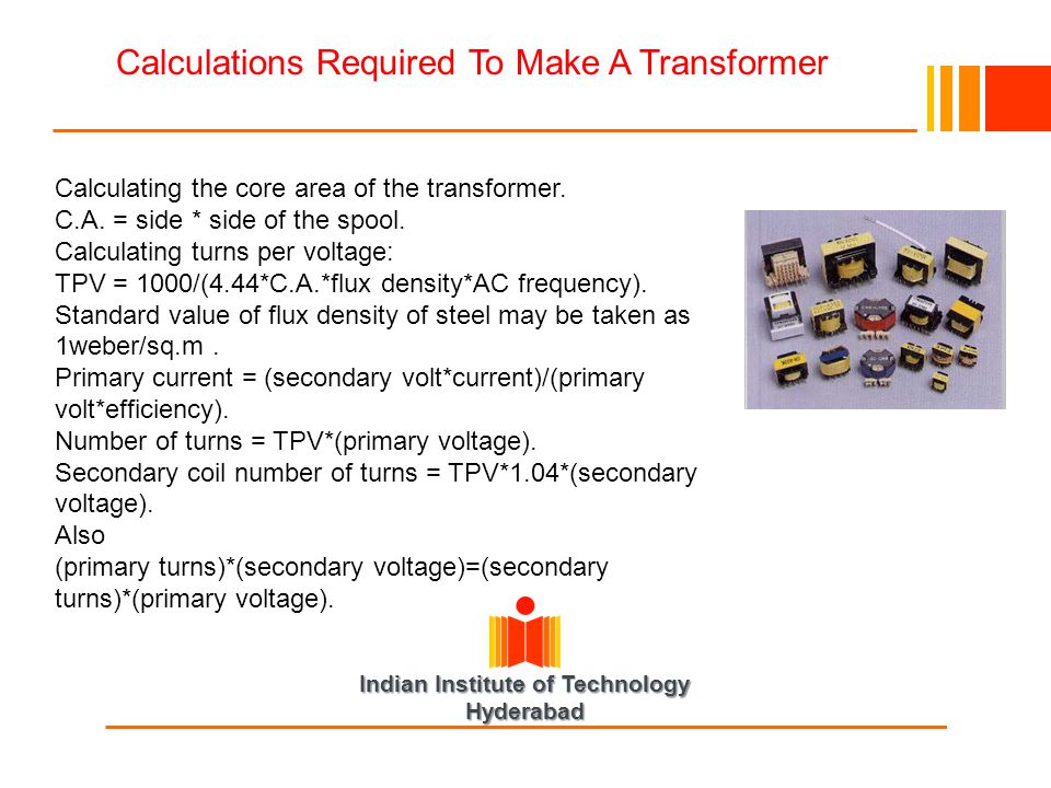 Indian Institute Of Technology Hyderabad A Working Model Step Indian Institute Of Technology Hyderabad Calculating The Core Area Transformer