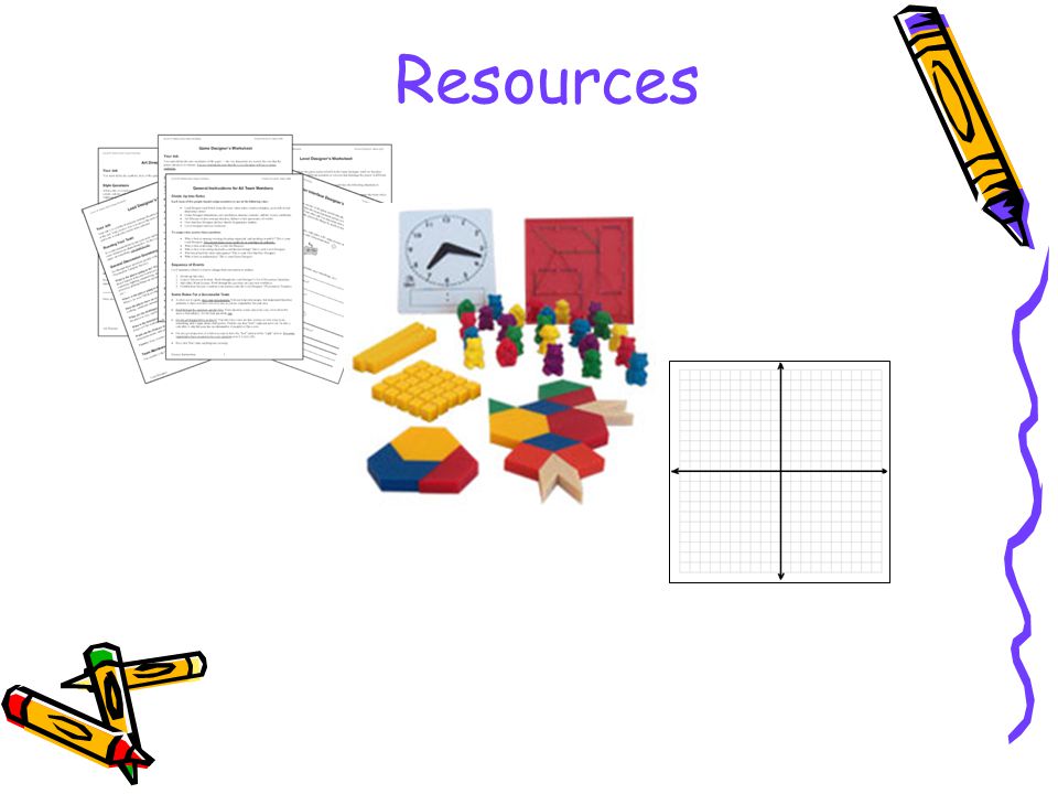 Resources Curriculum guide Children’s Books Math Manipulatives Sample Lesson plans Supplemental worksheets Excel with upper levels (computer lab time) Websites