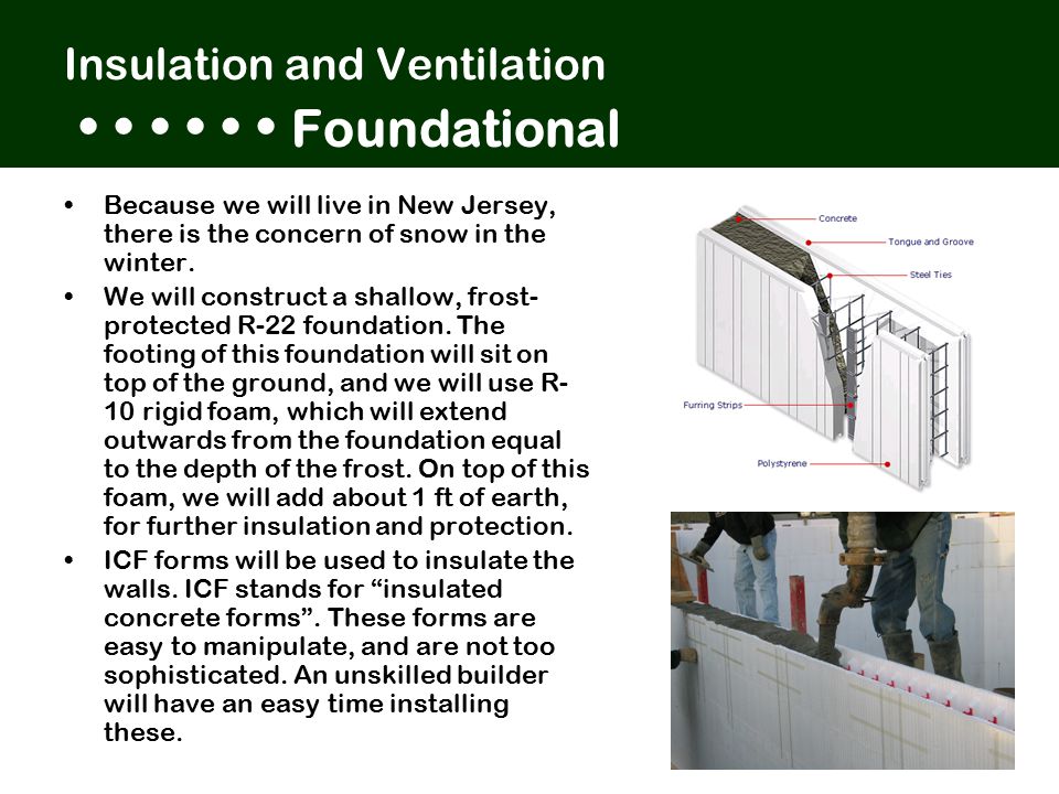 Insulation and Ventilation Foundational Because we will live in New Jersey, there is the concern of snow in the winter.