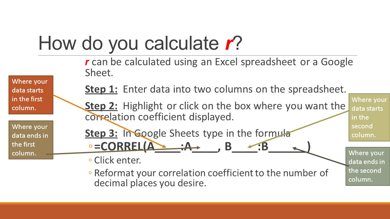 How do you calculate r. r can be calculated using an Excel spreadsheet or a Google Sheet.