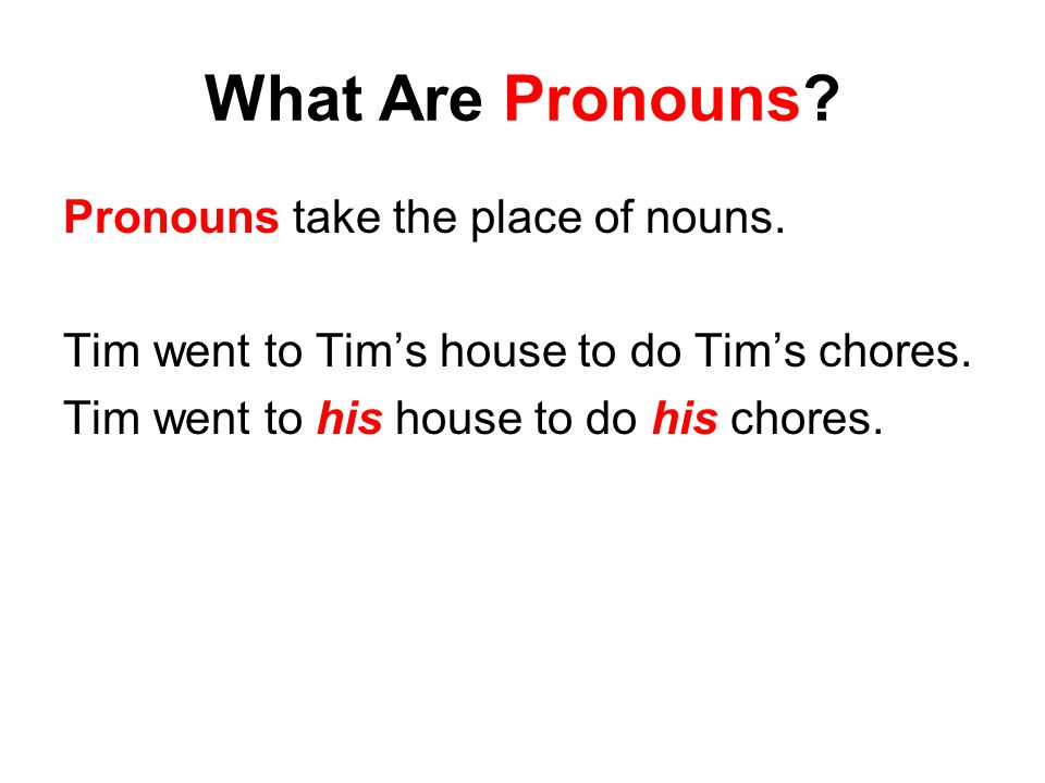 What Are Pronouns. Pronouns take the place of nouns.