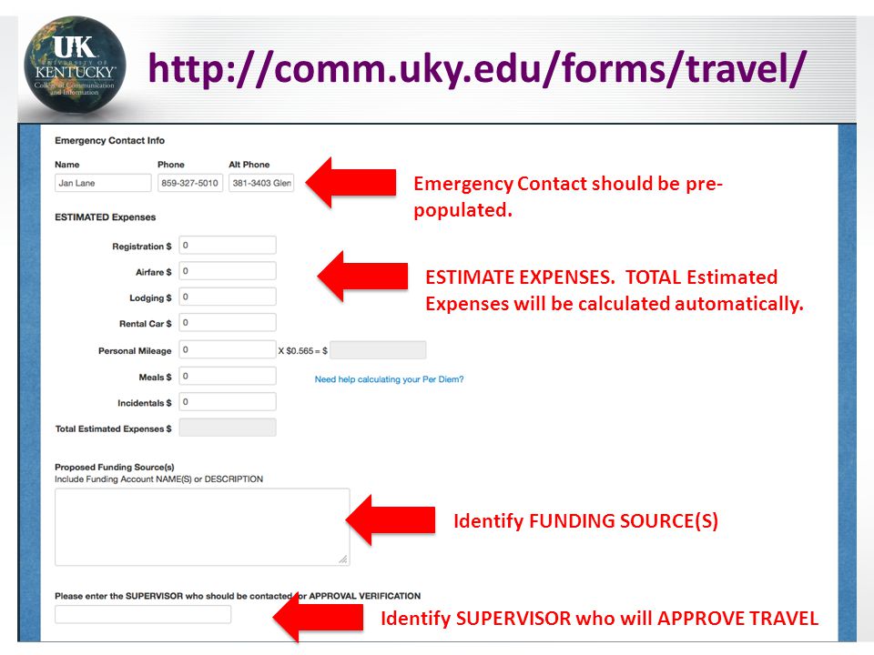 estimated travel expenses