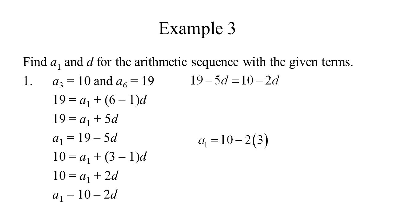 Find a 1 and d for the arithmetic sequence with the given terms.