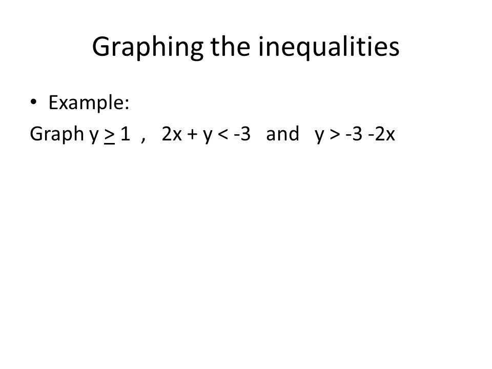 Graphing the inequalities Example: Graph y > 1, 2x + y -3 -2x