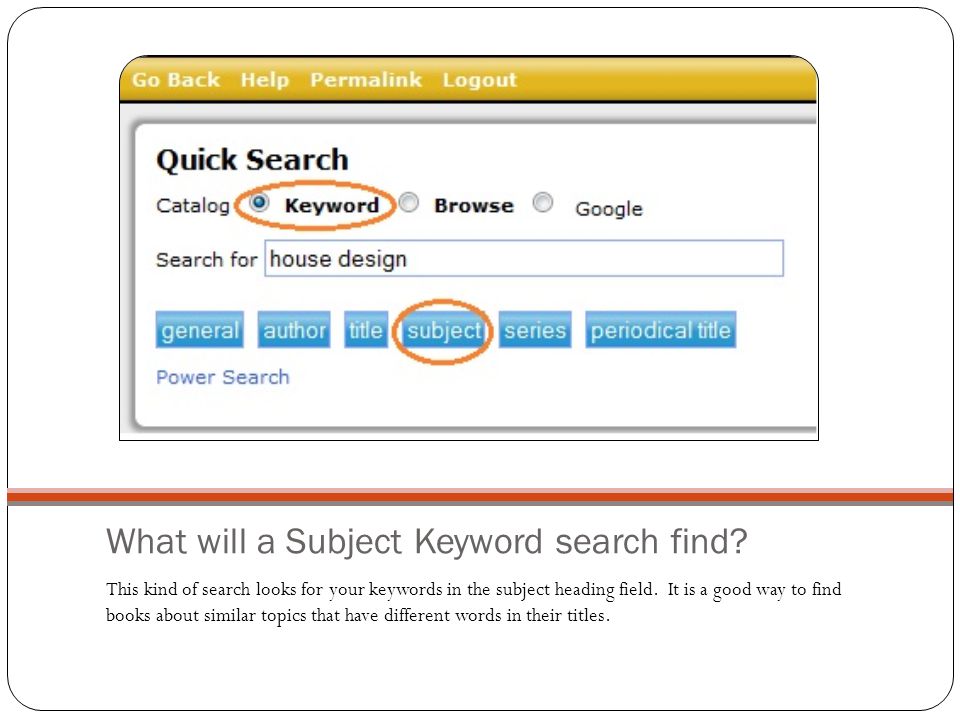 What will a Subject Keyword search find.