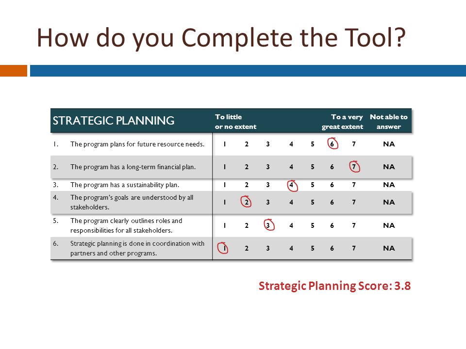 Strategic Planning Score: 3.8 How do you Complete the Tool