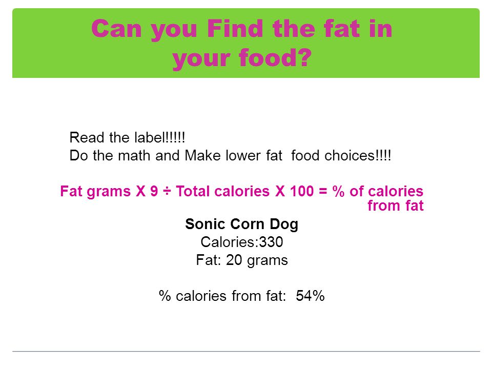 Can you Find the fat in your food. Read the label!!!!.