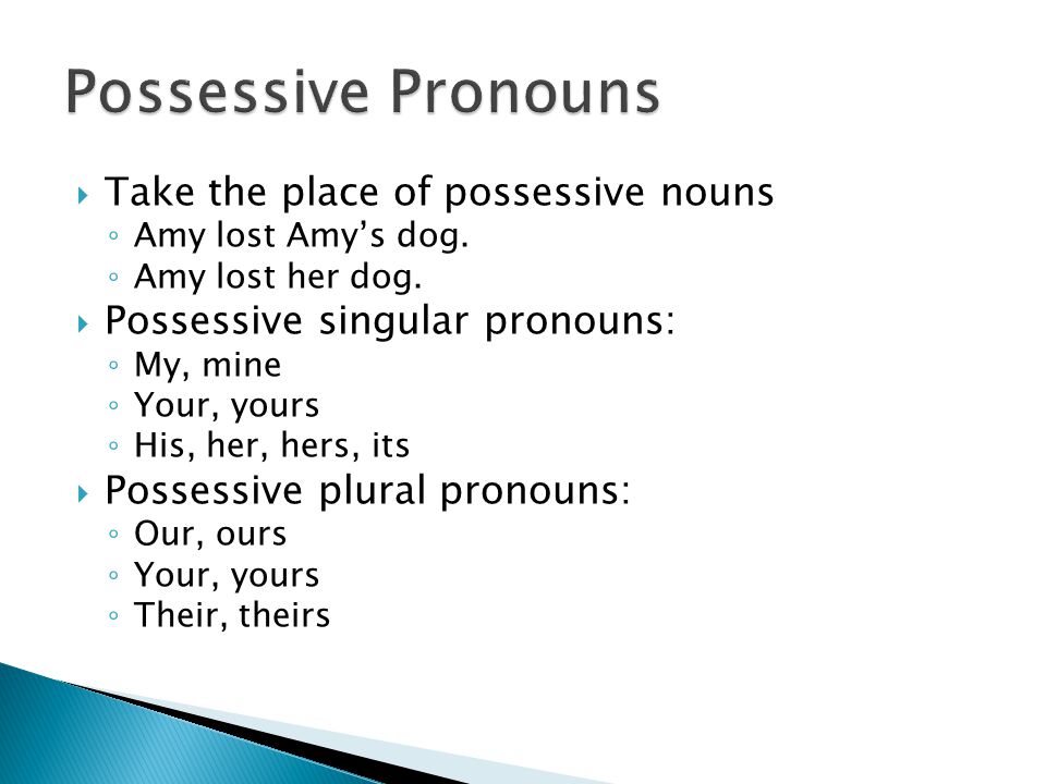  Take the place of possessive nouns ◦ Amy lost Amy’s dog.
