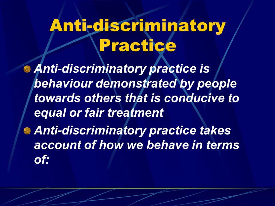 Institutional Discrimination Takes place within organisations Affects individuals and groups May be direct, indirect or unconscious