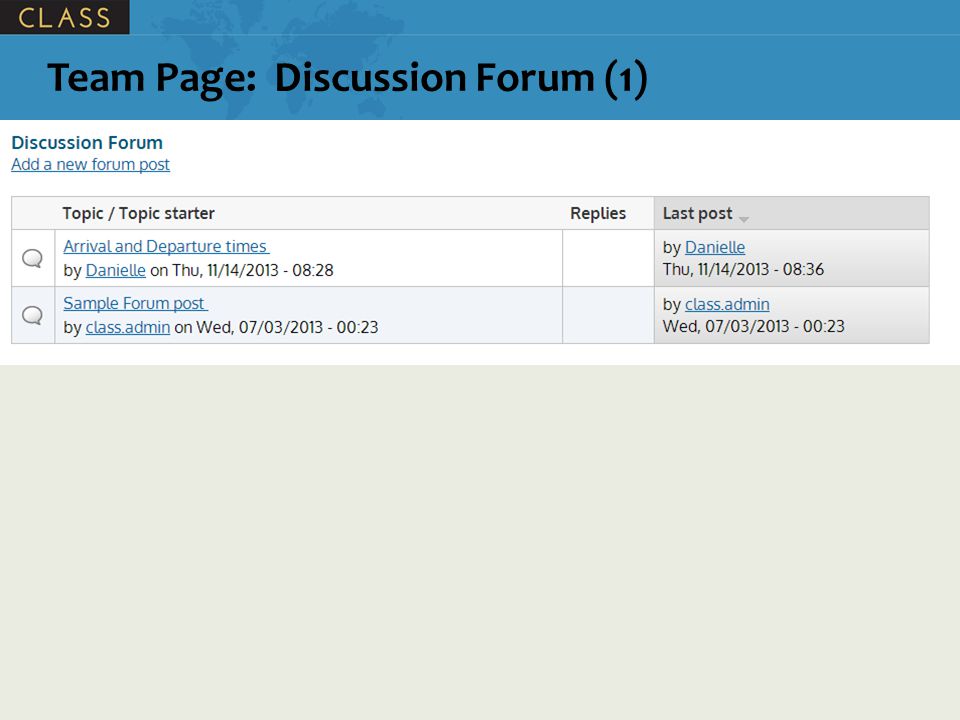 Team Page: Discussion Forum (1)
