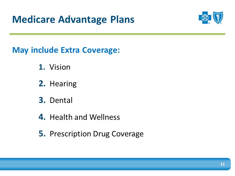 Medicare Advantage Plans 11 May include Extra Coverage: 1.