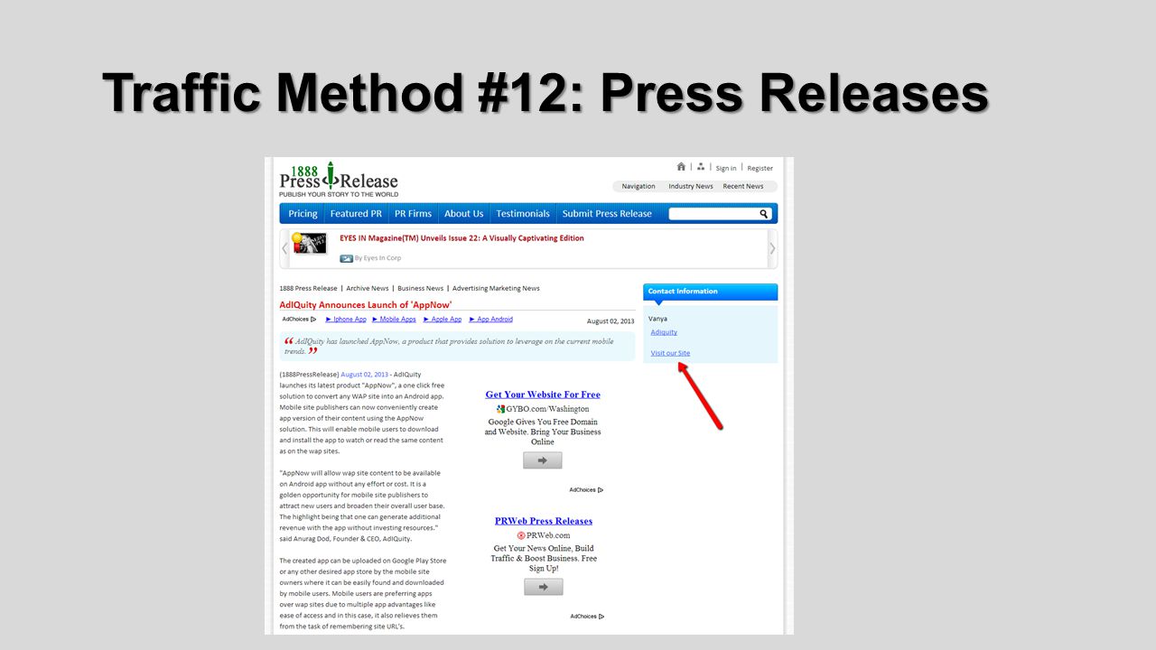 Traffic Method #12: Press Releases