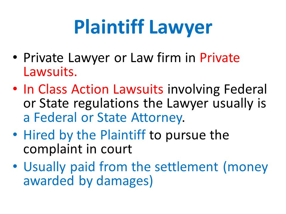 Plaintiff Lawyer Private Lawyer or Law firm in Private Lawsuits.
