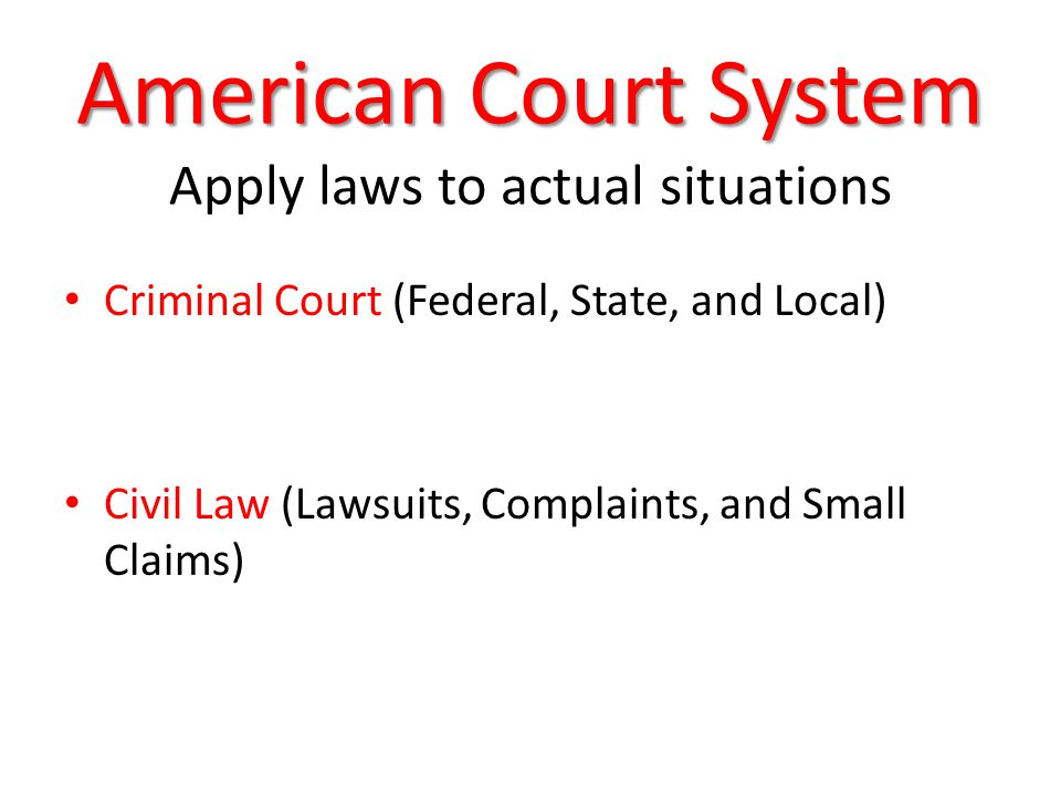 Criminal Court (Federal, State, and Local) Civil Law (Lawsuits, Complaints, and Small Claims)