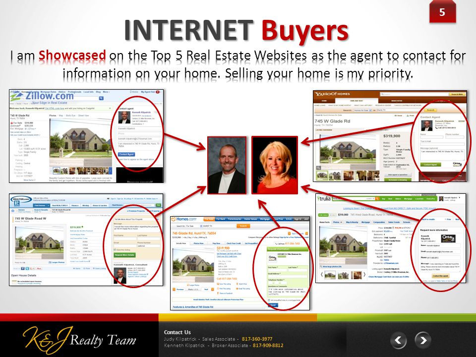 INTERNET Buyers 5 5 Contact Us Judy Kilpatrick - Sales Associate Kenneth Kilpatrick - Broker Associate