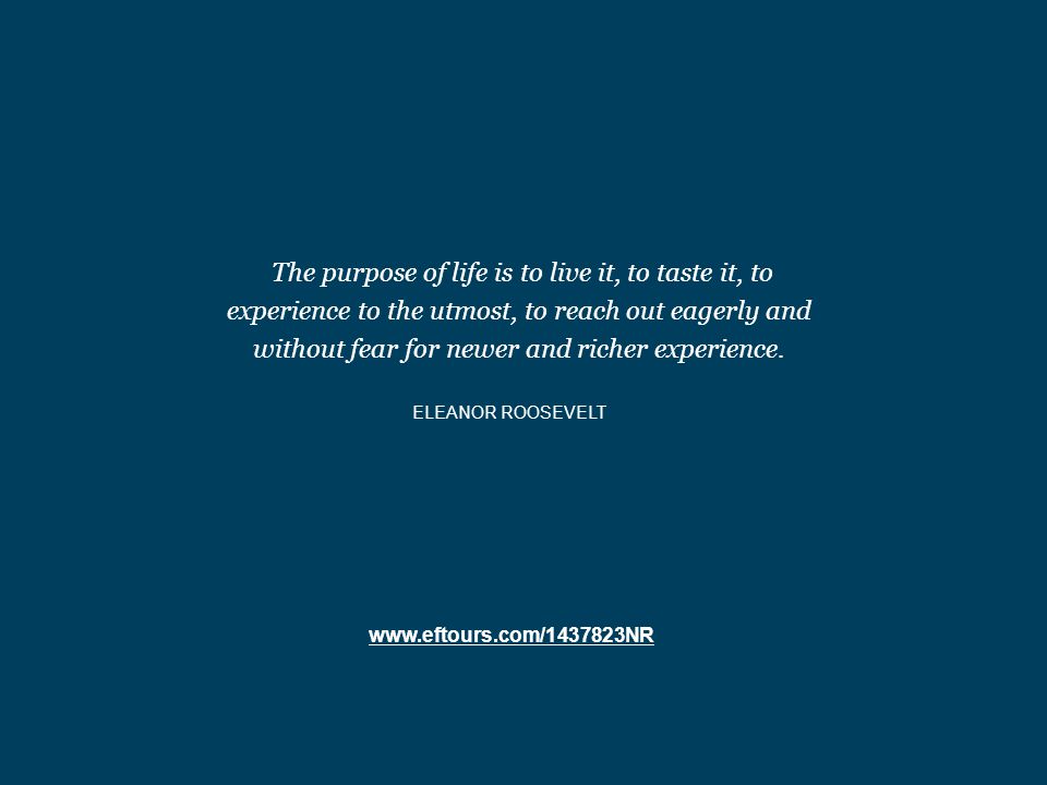 The purpose of life is to live it, to taste it, to experience to the utmost, to reach out eagerly and without fear for newer and richer experience.