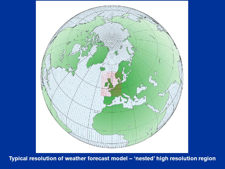 Typical resolution of weather forecast model – ‘nested’ high resolution region