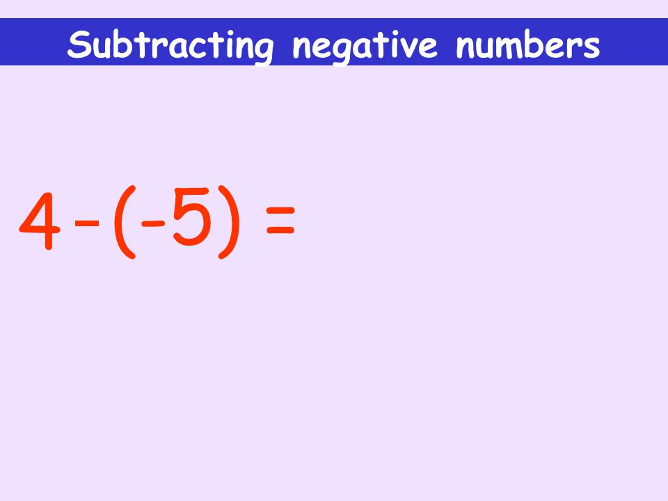 Subtracting negative numbers 4 (-5) =