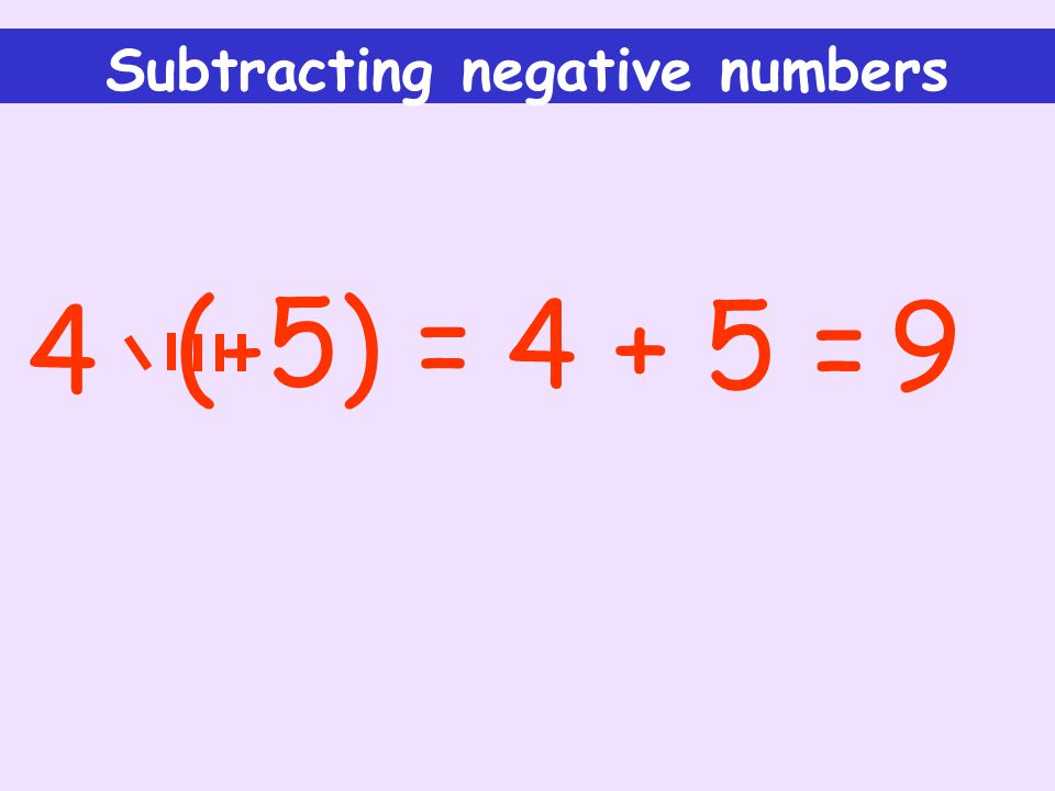 Subtracting negative numbers = (-5) = 9