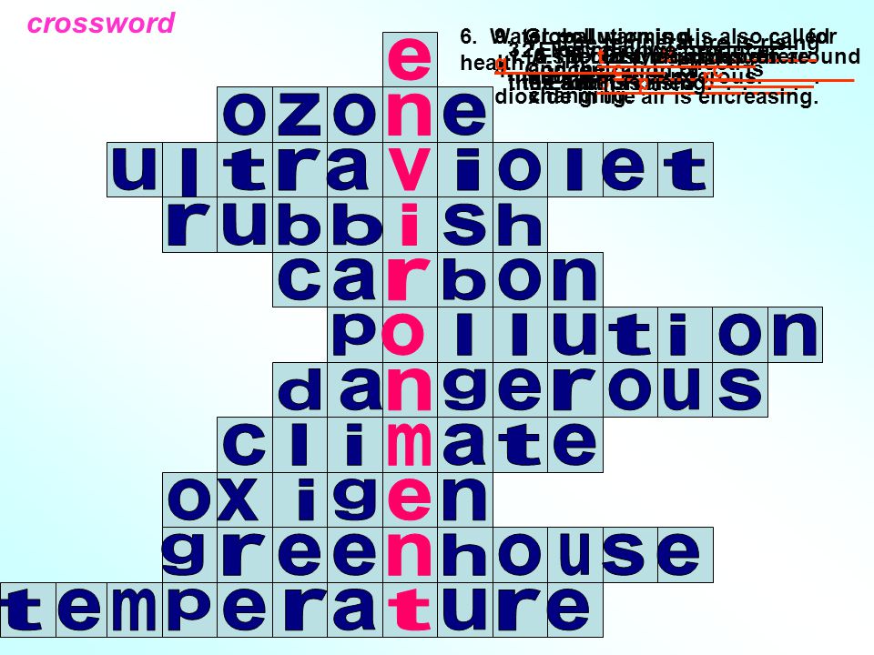 crossword 1. A special type of oxigen around the Earth is called o.