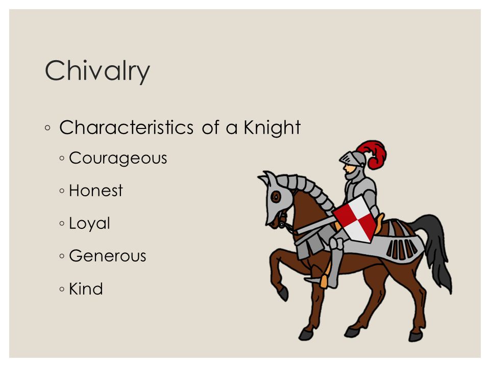 Chivalry ◦ Characteristics of a Knight ◦ Courageous ◦ Honest ◦ Loyal ◦ Generous ◦ Kind