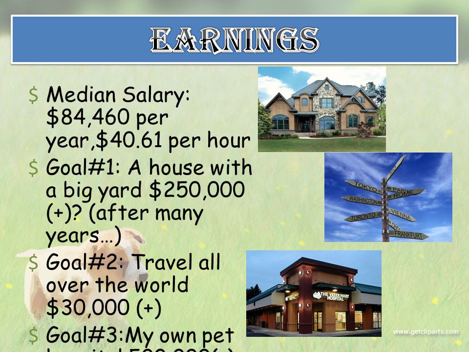 $ Median Salary: $84,460 per year,$40.61 per hour $ Goal#1: A house with a big yard $250,000 (+).