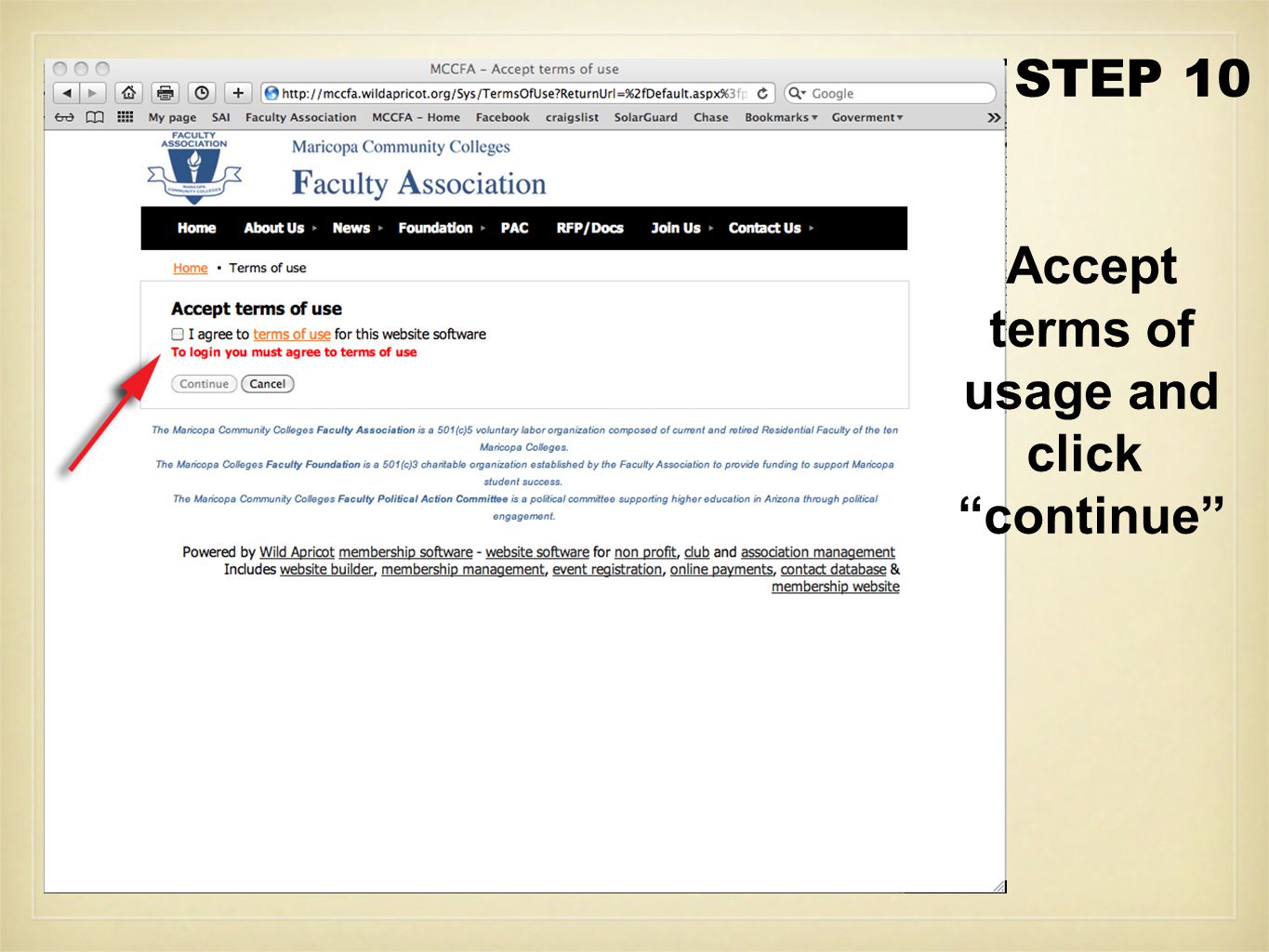 Accept terms of usage and click continue STEP 10