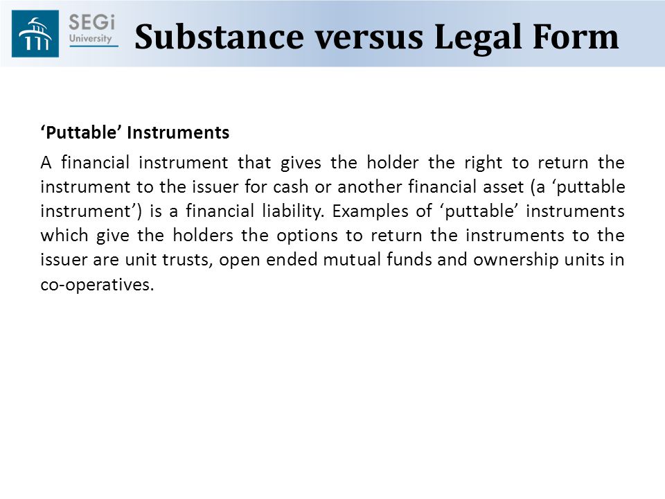 financial instruments by associate professor dr gholamreza zandi substance versus form