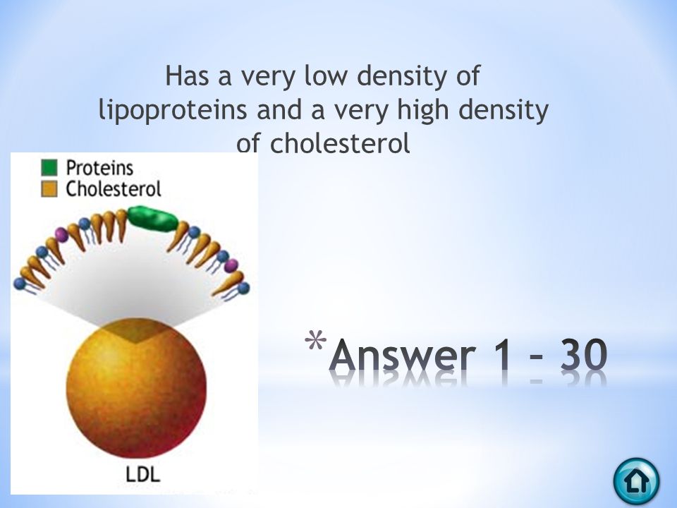 Has a very low density of lipoproteins and a very high density of cholesterol