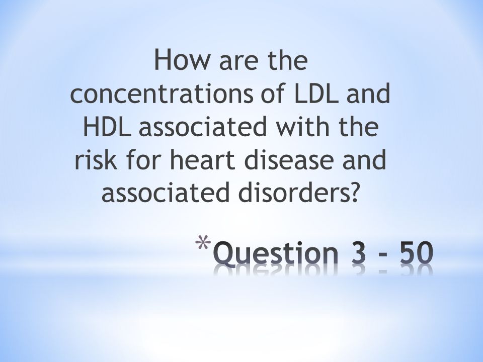 How are the concentrations of LDL and HDL associated with the risk for heart disease and associated disorders