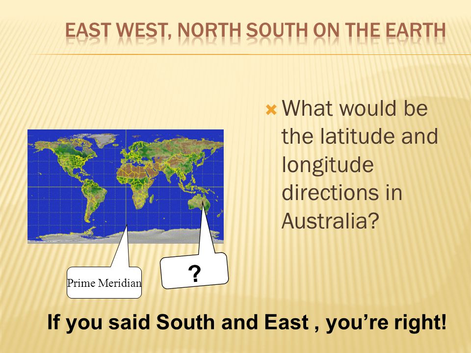  What would be the latitude and longitude directions in Australia.