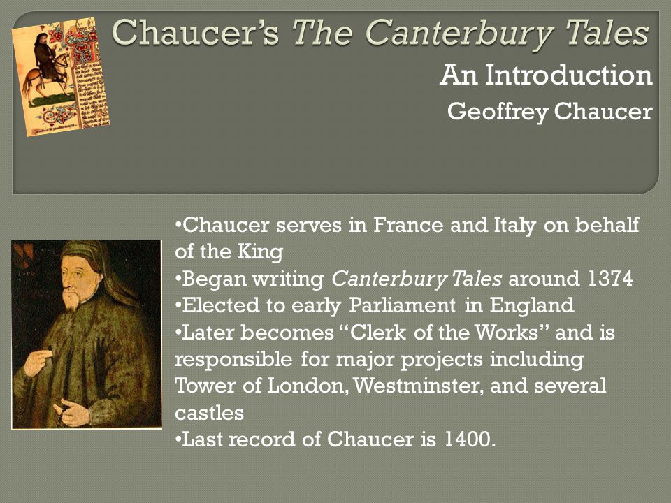 an introduction to the character of the knight in geoffrey chaucers canterbury tales The canterbury tales: a character sketch of chaucer's knight geoffrey chaucer's canterbury tales, written in approximately 1385, is a collection of twenty-four stories ostensibly told by various people who are going on a religious pilgrimage to canterbury cathedral from london, england. an introduction to the character of the knight in geoffrey chaucers canterbury tales The canterbury tales: a character sketch of chaucer's knight geoffrey chaucer's canterbury tales, written in approximately 1385, is a collection of twenty-four stories ostensibly told by various people who are going on a religious pilgrimage to canterbury cathedral from london, england.