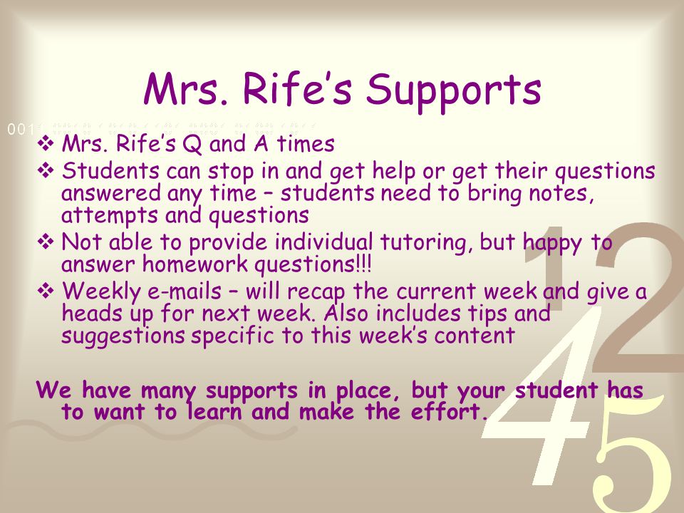 Mrs. Rife’s Supports  Mrs.