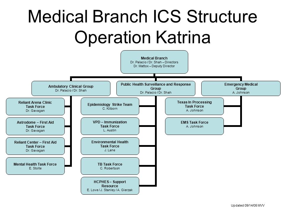 Medical Branch ICS Structure Operation Katrina Updated 09/14/05 MVV