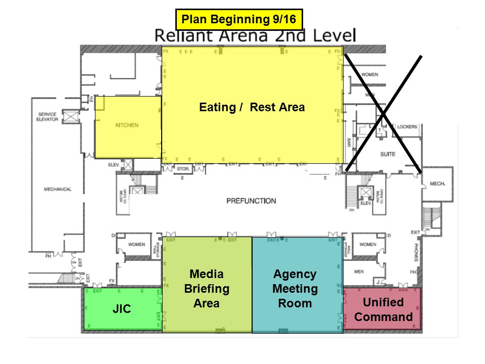 Plan Beginning 9/16 Unified Command Agency Meeting Room JIC Media Briefing Area Eating / Rest Area