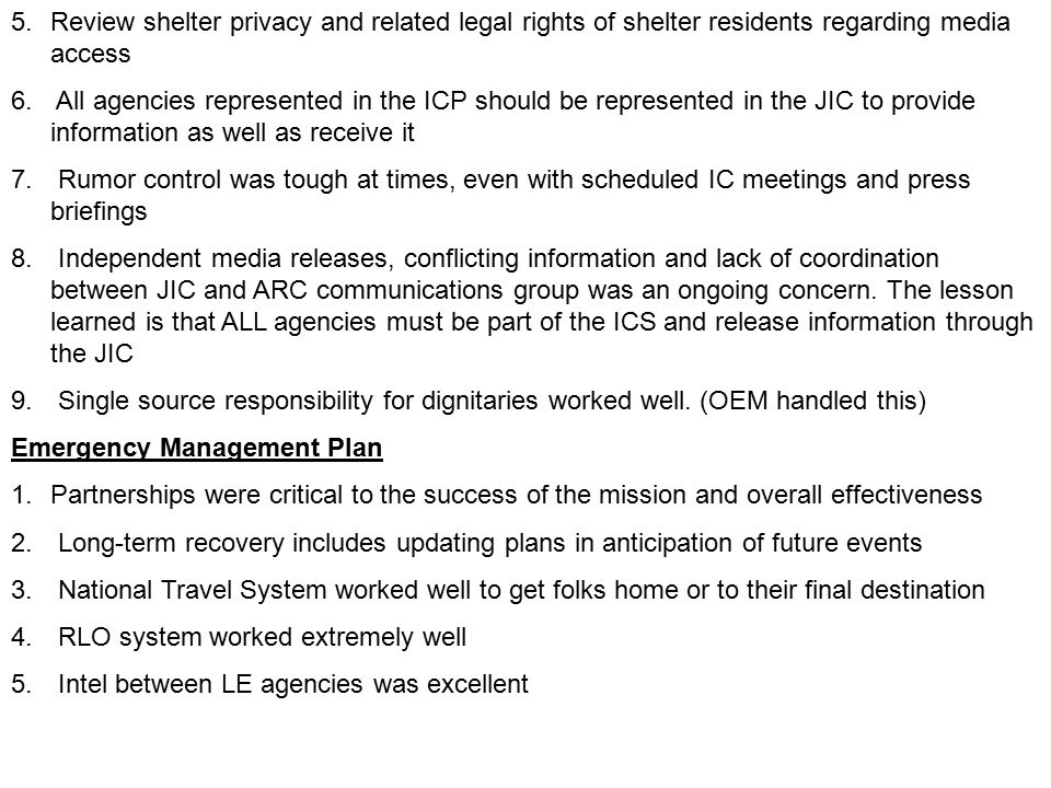 5.Review shelter privacy and related legal rights of shelter residents regarding media access 6.