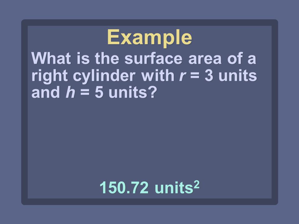 What is the surface area of a right cylinder with r = 3 units and h = 5 units.