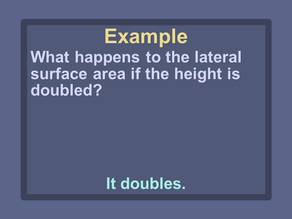 What happens to the lateral surface area if the height is doubled Example It doubles.