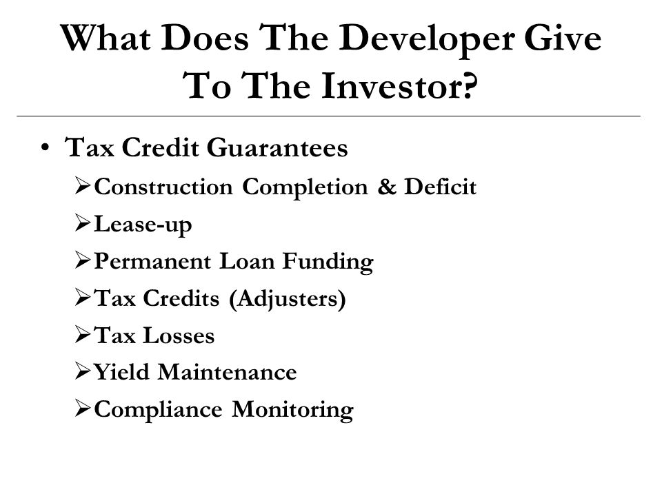 What Does The Developer Give To The Investor.